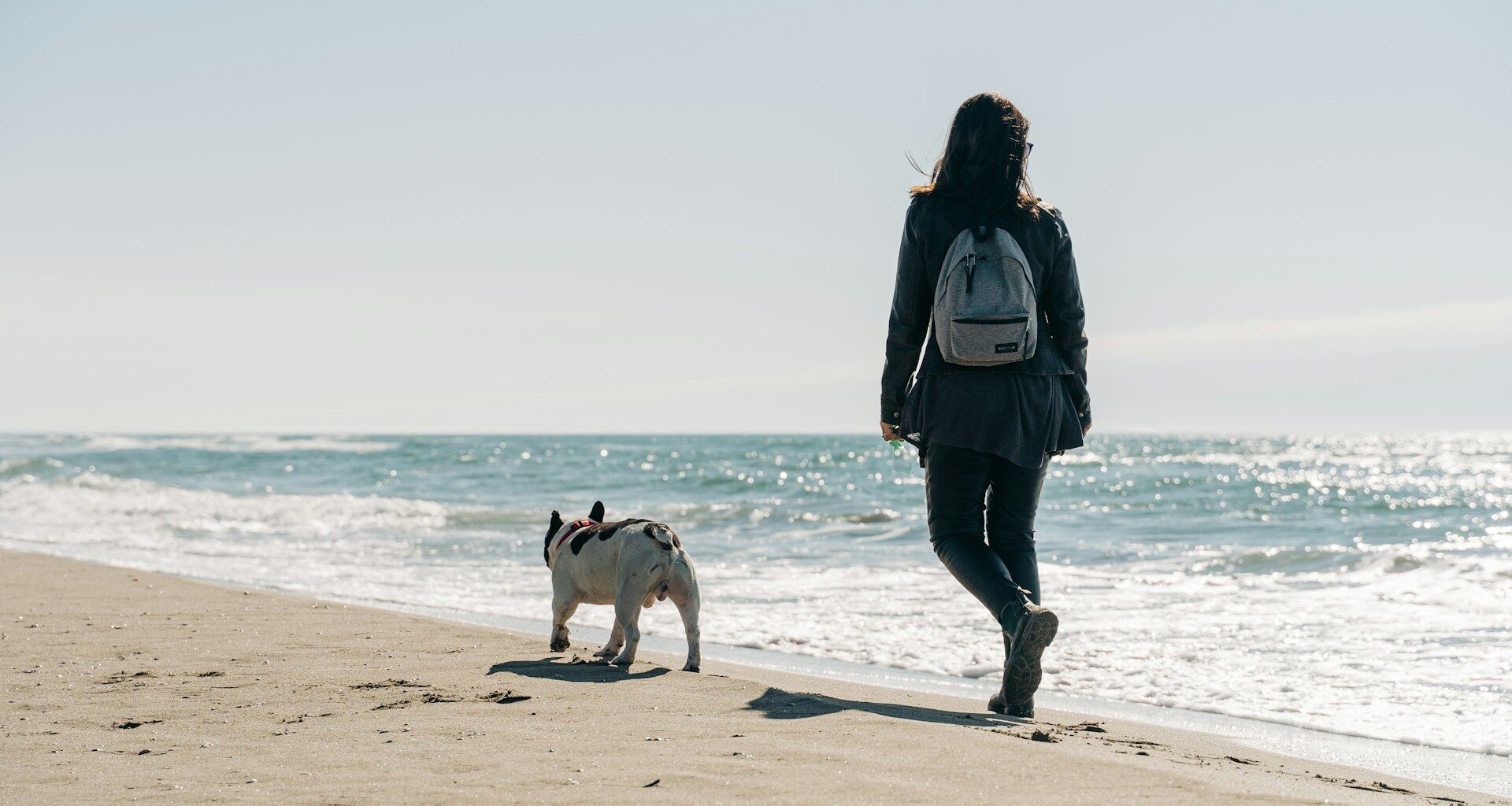 spacer z psem brzegiem morza